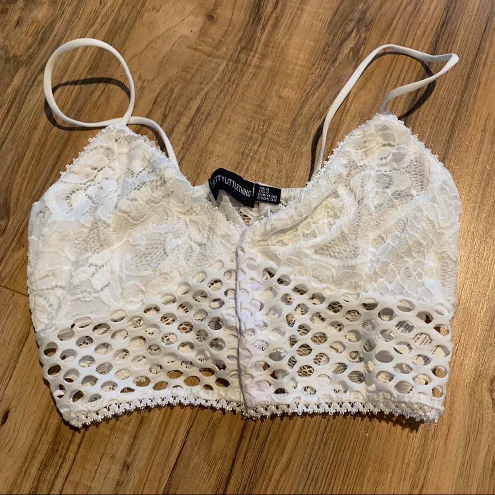 Pretty Little Thing White Lace Crop Top